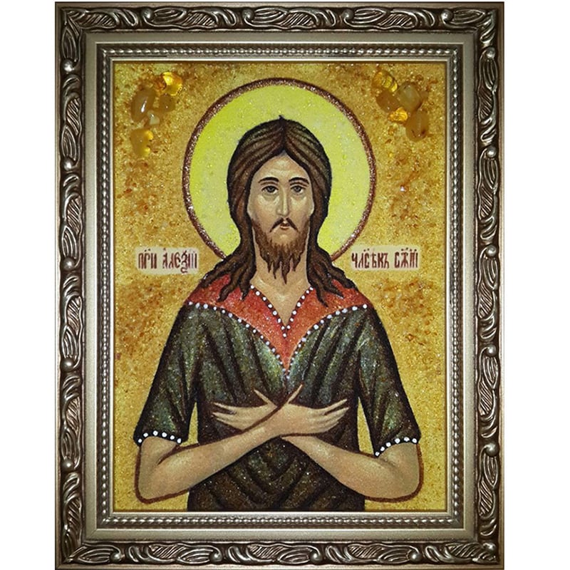 Икона именная из янтаря Св. Преподобный Алексий