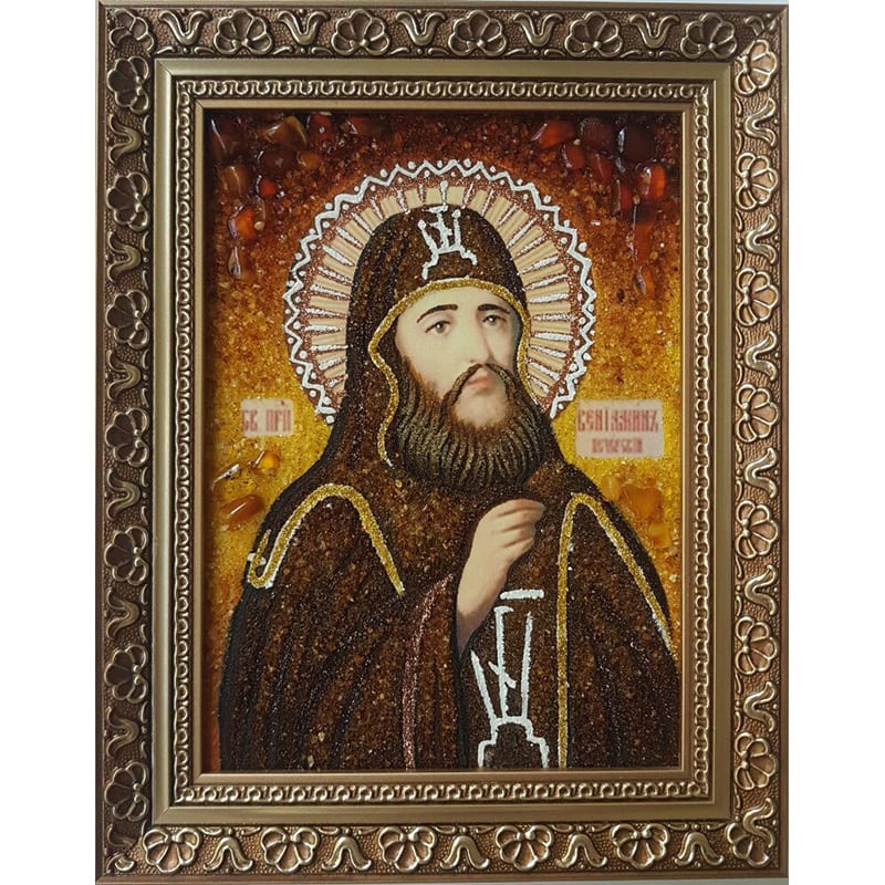 Икона именная из янтаря в подарок Св. Вениамин Печерский