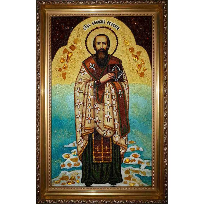 Икона из янтаря именная Св. Василий Великий
