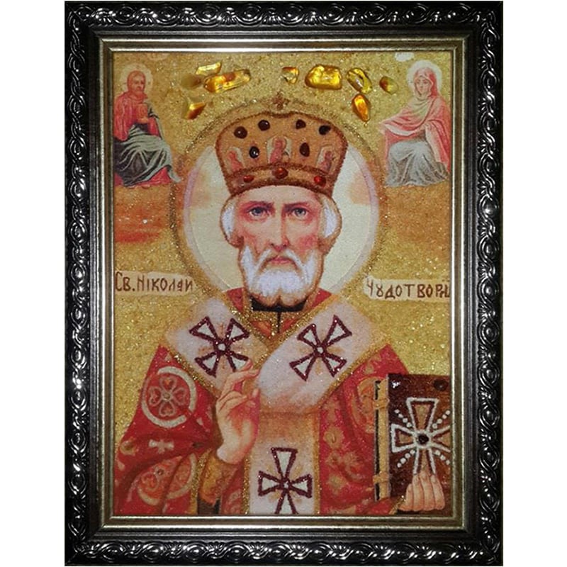 Икона handmade в янтаре Святой Николай