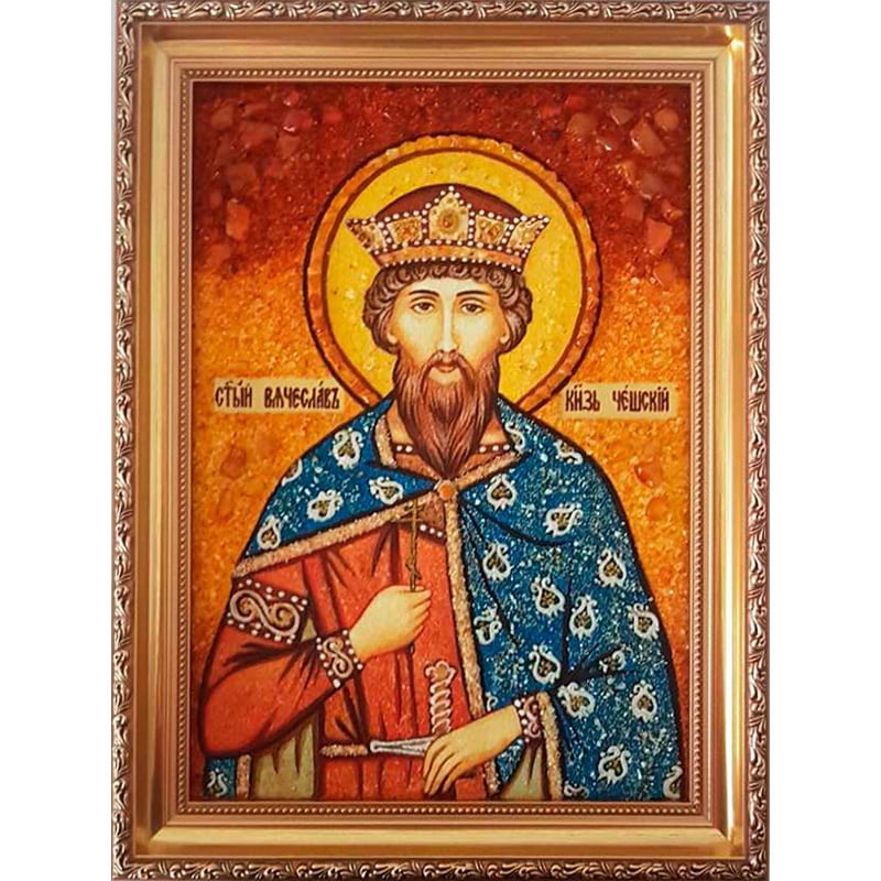 Икона handmade из янтаря Святой Вячеслав Чешский