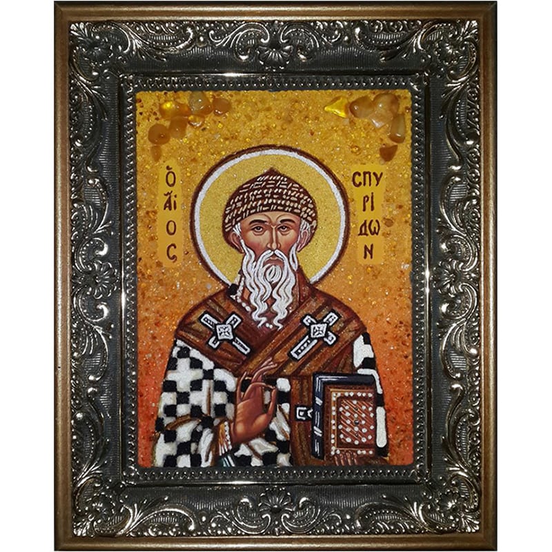 Именная икона из янтаря handmade Святой Спиридон