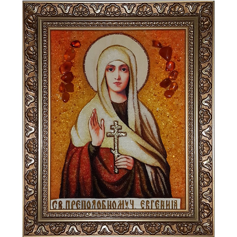 Икона именная в янтаре handmade Святая Эвгения